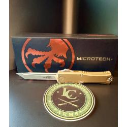 Microtech Hera II Mini OTF Automatic Knife — Tanto Edge, Apocalyptic Finish, Tan Handle | 1704M-10APTA