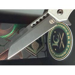 Heretic Jinn Button Lock Flipper — Battle Black CPM-MagnaCut Blade, Blizzardworn Aluminum | H213-8A-BLZ