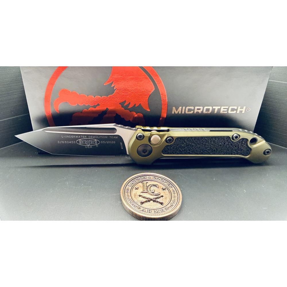 Microtech LUDT Gen III T/E — Black Blade, OD Green Handle