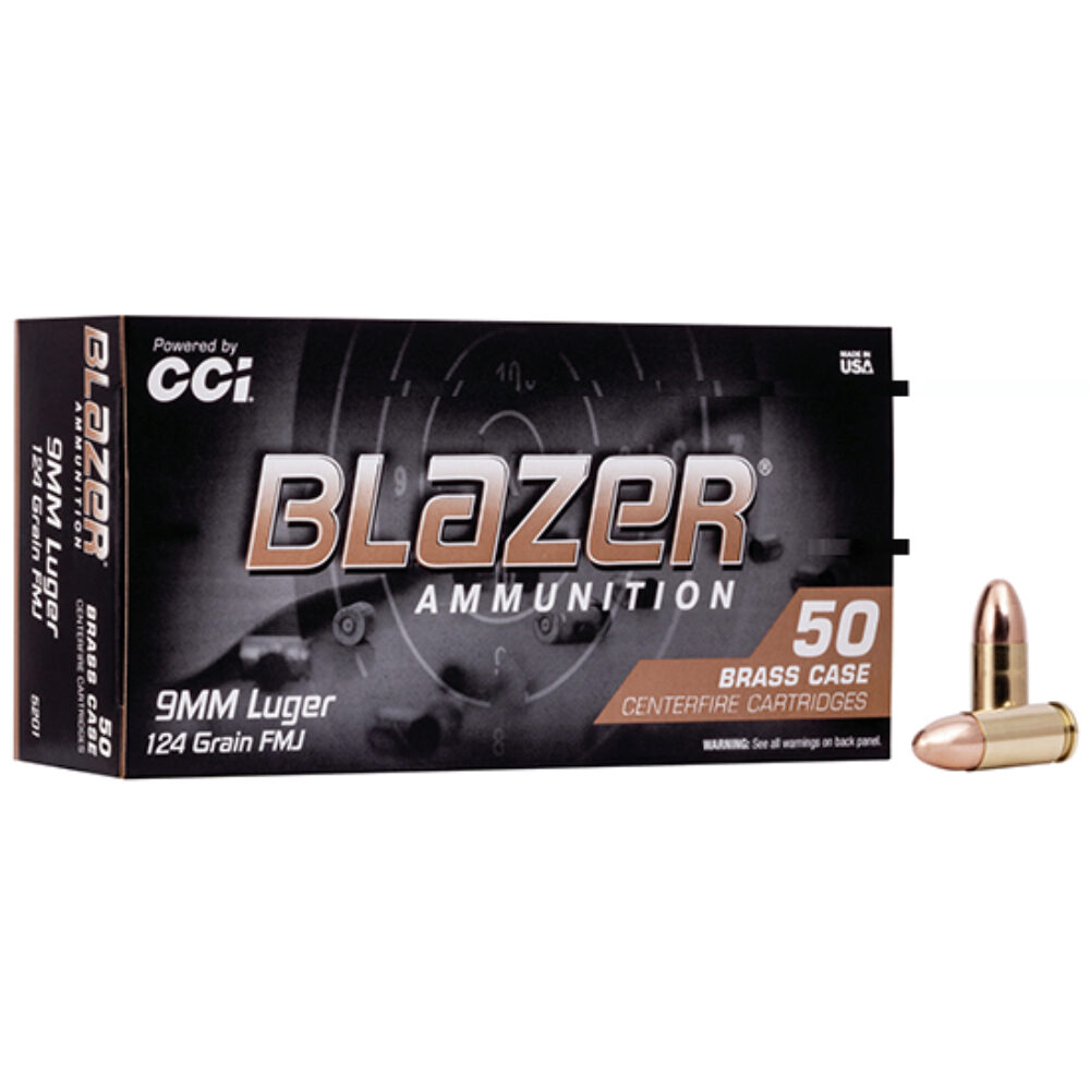 CCI 5201 Blazer Brass Handgun 9mmLuger 124gr Full Metal Jacket 50 Per Box/20 Case