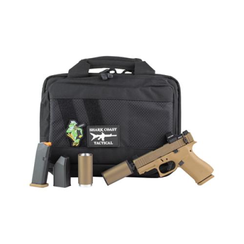 GLOCK 43X, Striker Fired, 9MM, Slide Lock Lever, 3.92 Threaded Barrel, 1/2x28 Thread Pitch, Suppressor Height Sights, Holosun 407K Red Dot, Includes Compact Hush Puppy Project Model 2 Suppressor UX4350204FRN