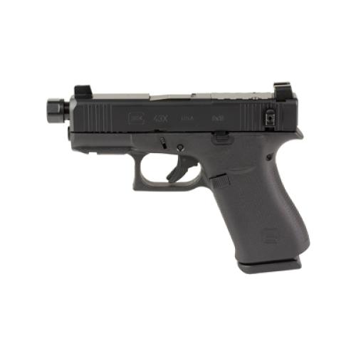 GLOCK, 43X Hush Puppy, Semi-automatic, Striker Fired, Polymer Frame Pistol, Sub-Compact, 3.92 Threaded Barrel, 1/2X28 Thread Pitch, Black Cerakote by Shark Coast Tactical, Slide Lock Lever, Suppressor Height Sights, 10 Rounds