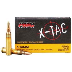 PMC X-Tac Rifle Ammunition 5.56X45 NATO 55 gr FMJBT 3120 fps 20/ct