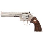 Colt Python, .357 Mag, 6" Barrel, Red Ramp Front/Adjustable Rear Sights, Stainless, Walnut Grips