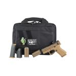 GLOCK 43X, Striker Fired, 9MM, Slide Lock Lever, 3.92 Threaded Barrel, 1/2x28 Thread Pitch, Suppressor Height Sights, Holosun 407K Red Dot, Includes Compact Hush Puppy Project Model 2 Suppressor UX4350204FRN