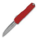 Microtech Auto Cypher II OTF Knife Red Aluminum Handle Three And A Half Inches Stonewash Wharncliffe M390 Tactical EDC