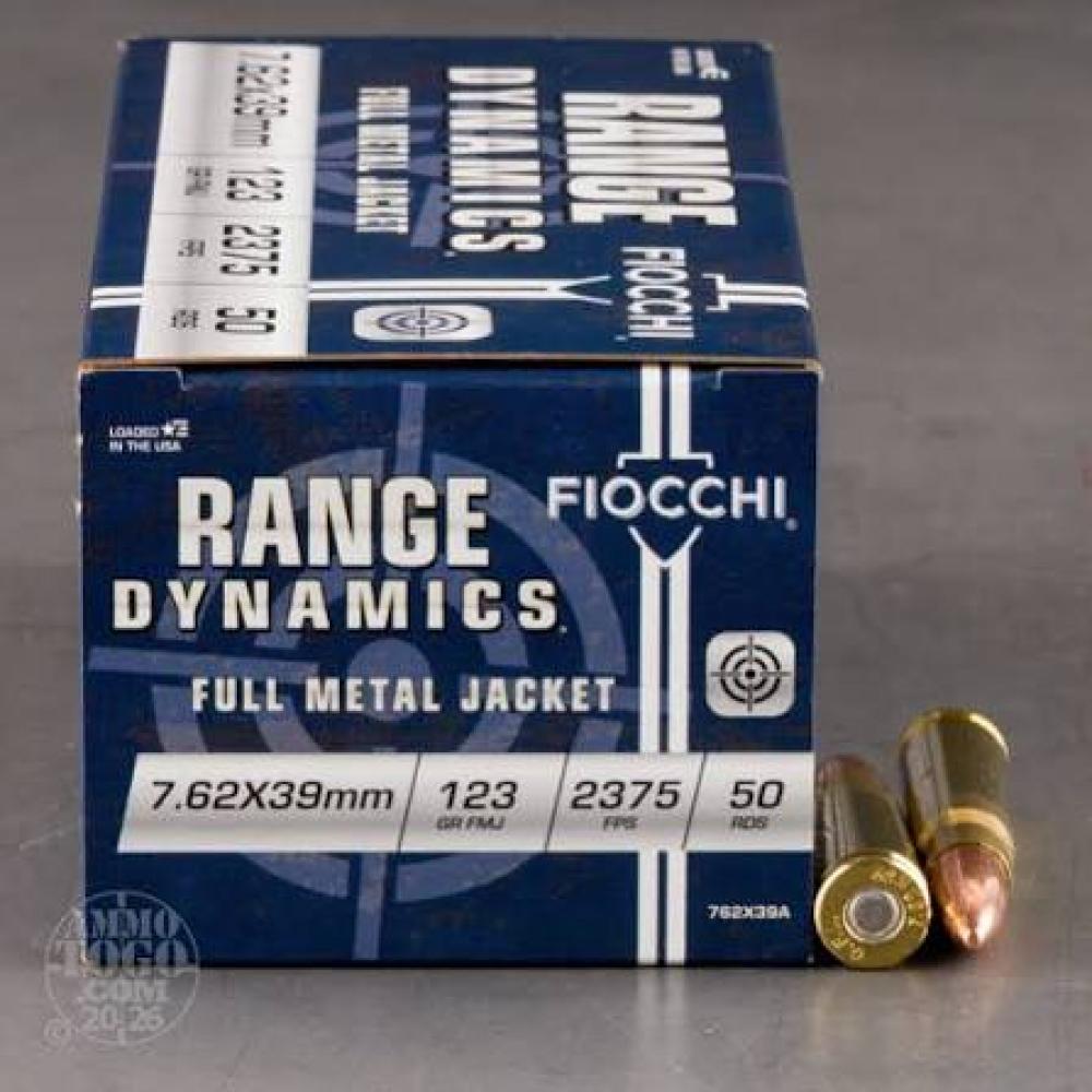 Fiocchi Range Dynamics Centerfire Rifle Ammunition 7.62x39mm 123 gr FMJ 2375 fps - 250ct