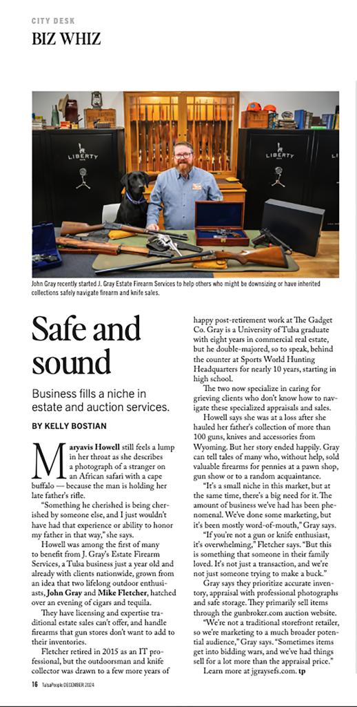TulsaPeople Magazine feature on J. Gray Estate Firearm Services