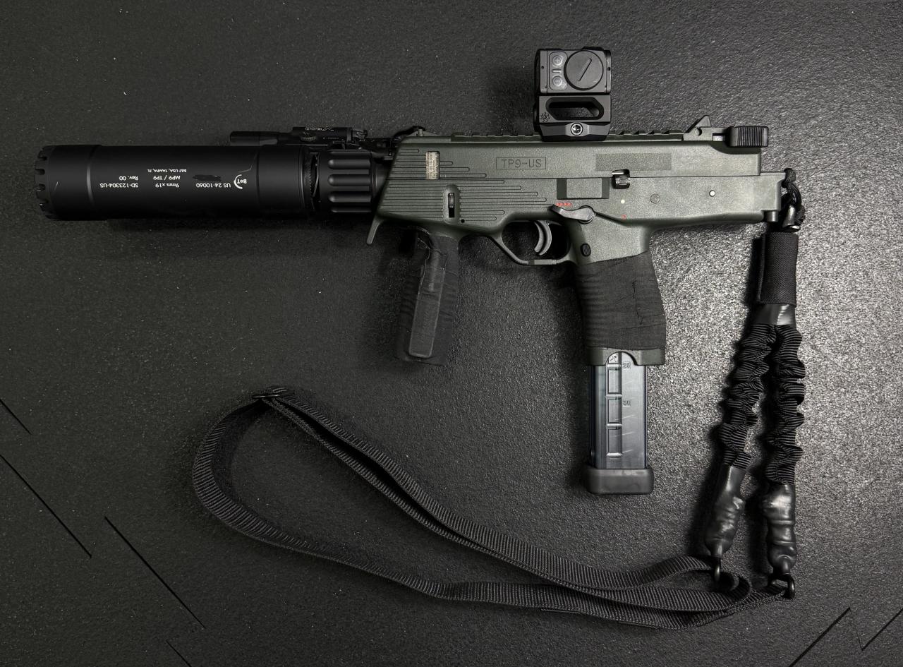 B&T MP9 — Left Side, Suppressor and Light