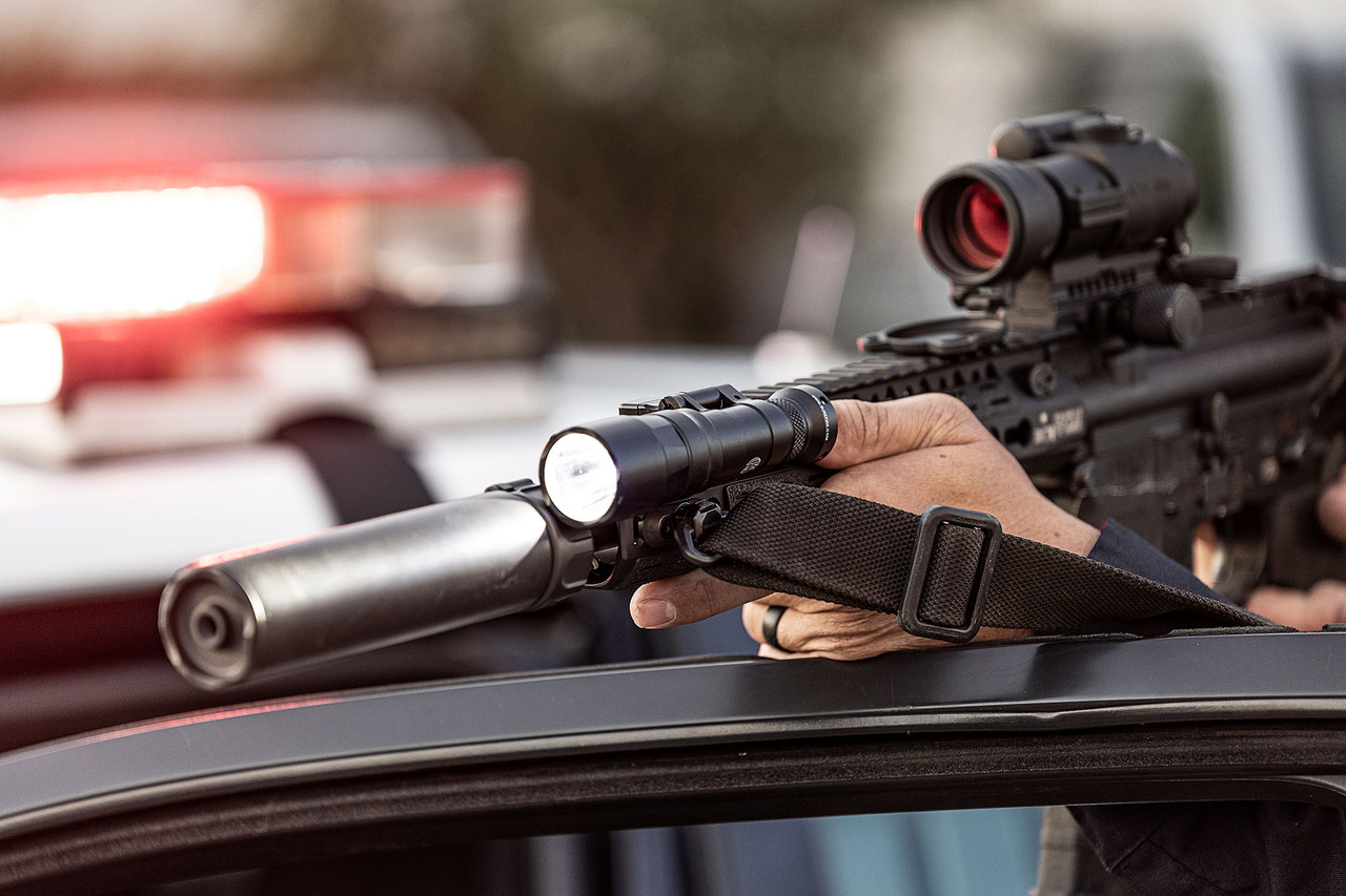SureFire M640DFT Turbo weapon-mounted light mounted on a rifle